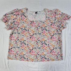 Shein Curve Blouse Short Sleeve Square Neck Multicolor Pullover Floral Top 4XL